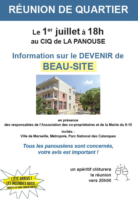 IMPORTANT CE MARDI 1ER JUILLET : Réunion CIQ sur le devenir de Beau-Site