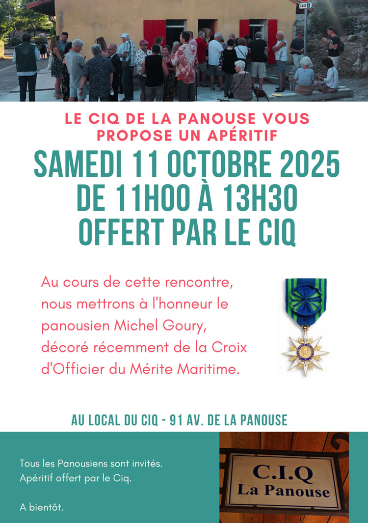 Invitation du CIQ pour un apéro le 11 octobre 2025